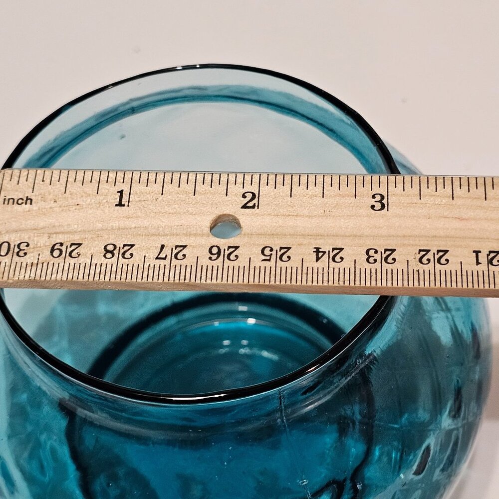 Vtg Light Blue Italian Empoli Glass Jar Bowl, Mid Century Bon Bon Candy Dish 4" - Picture 9 of 10